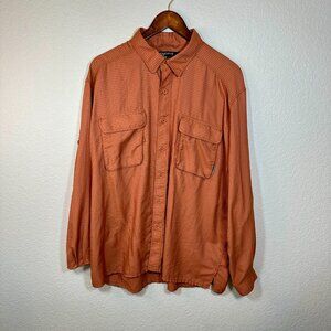 Pacific Fly Long Sleeve Button Up Orange Plaid Cabincore Fishing Men's Size XL